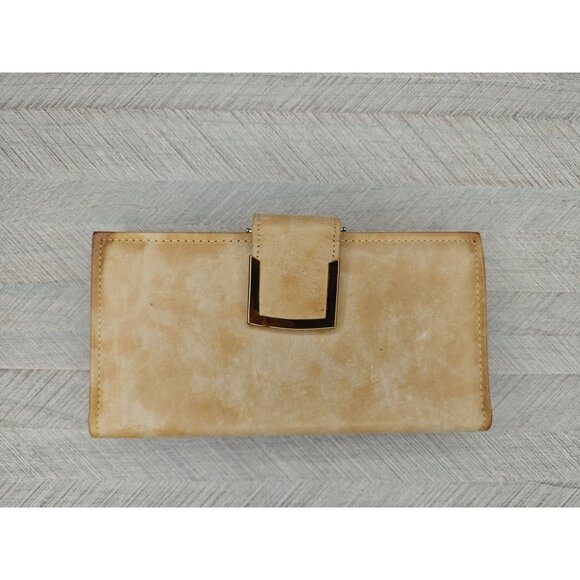 Vintage Crown Checkbook Wallet Beige Tan Cowhide Leather Kisslock Coin Pouch - Picture 10 of 10